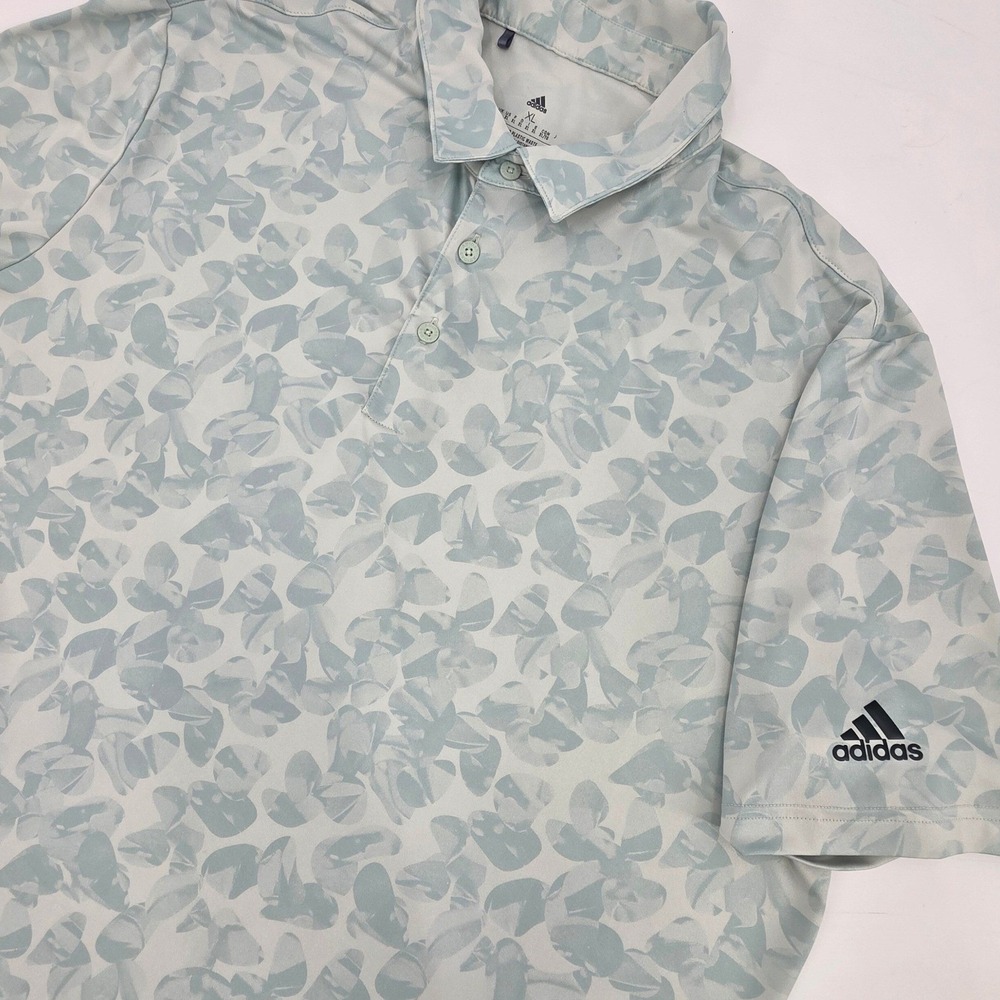 ADIDAS GOLF POLO MENS XL BLUE GREEN FLORAL ABSTRACT ALL OVER PRINT PERFORMANCE